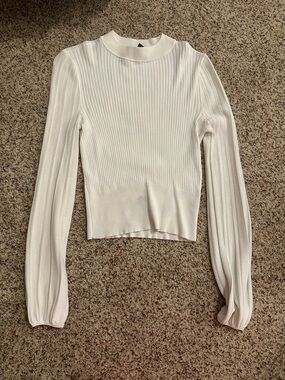 Express Cream Ribbed Long-Sleeve Crew Top